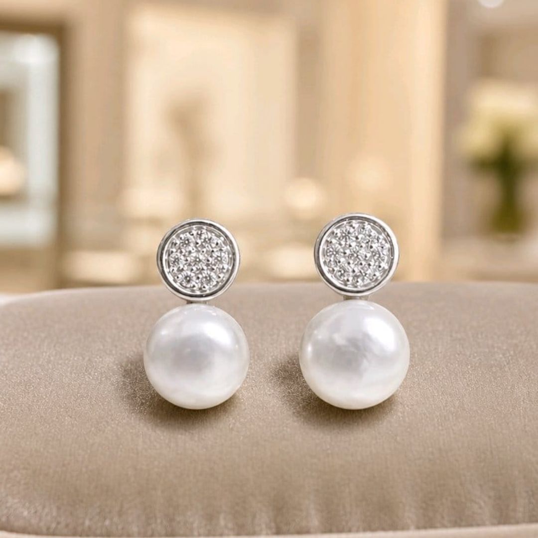 Pendientes de plata con forma circular perla de Salvatore Plata  TU y YO