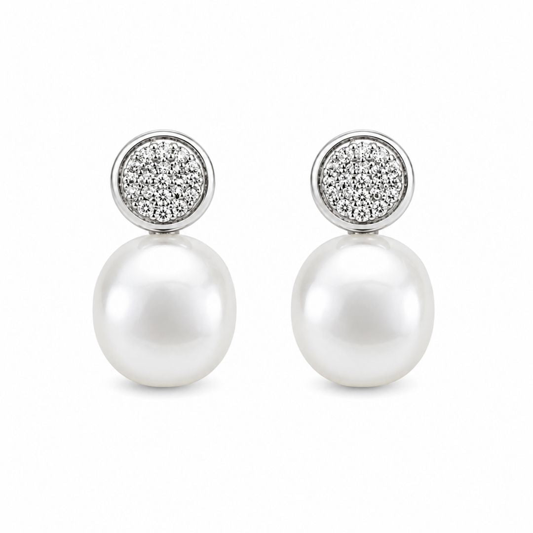 Pendientes de plata con forma circular perla de Salvatore Plata  TU y YO