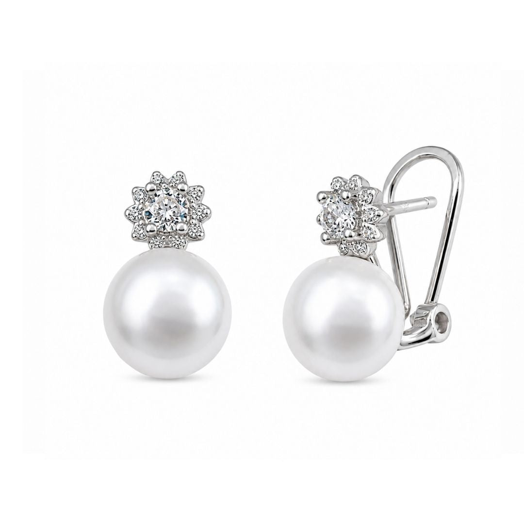 Pendientes de plata tu y yo con perla y circonitas brillante
