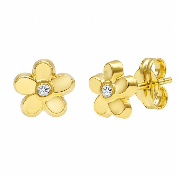 Pendientes flor en Oro de 18K con circonitas