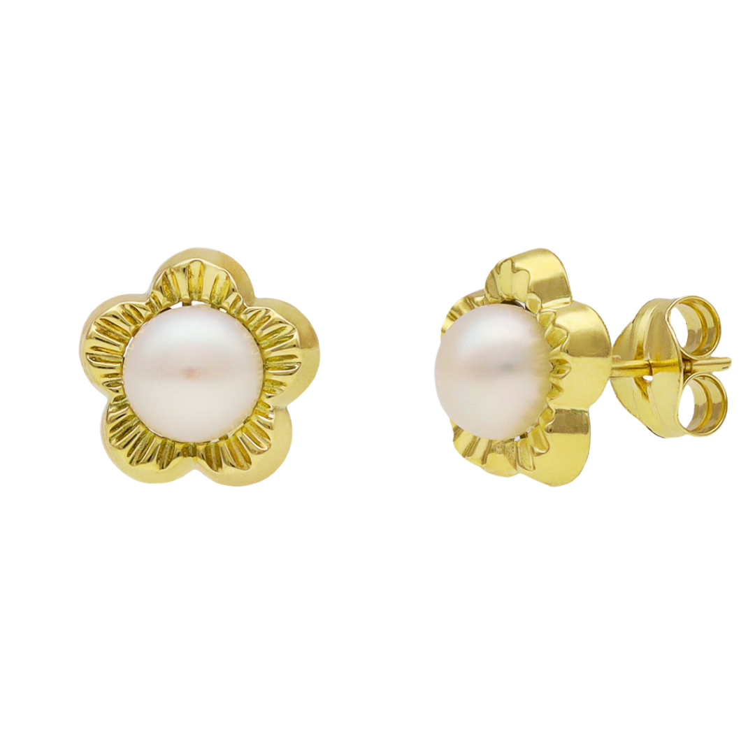 Pendientes flor en Oro de 18K con perlas cultivadas