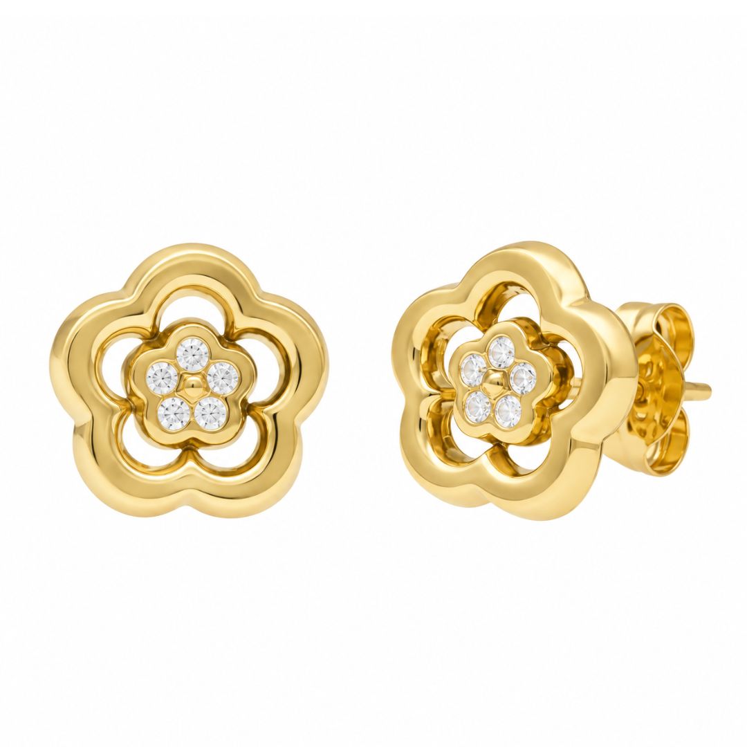 Pendientes flores en Oro de 18K con circonitas