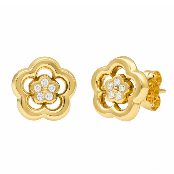 Pendientes flores en Oro de 18K con circonitas