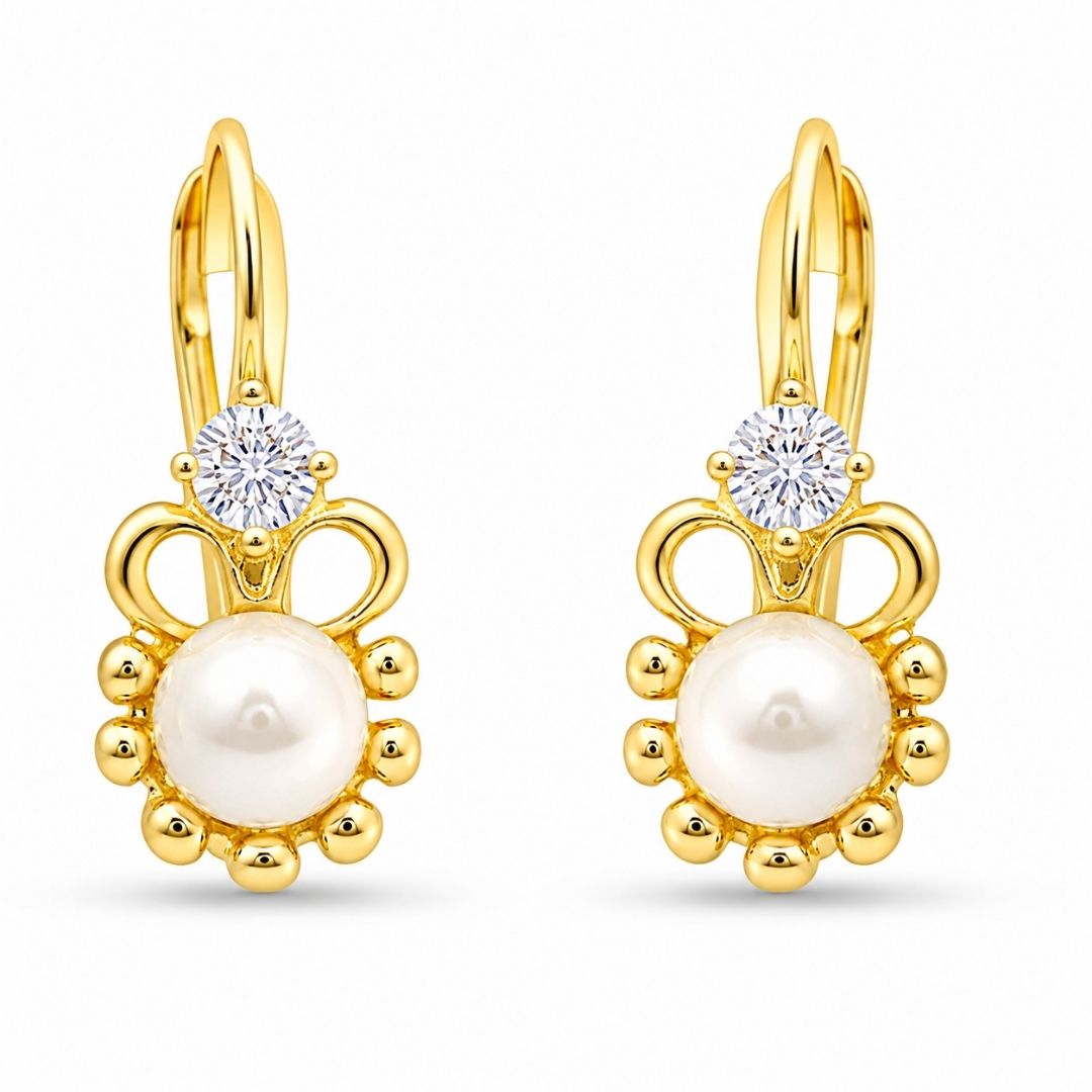 Pendientes para Niña de Oro 18K con Perla