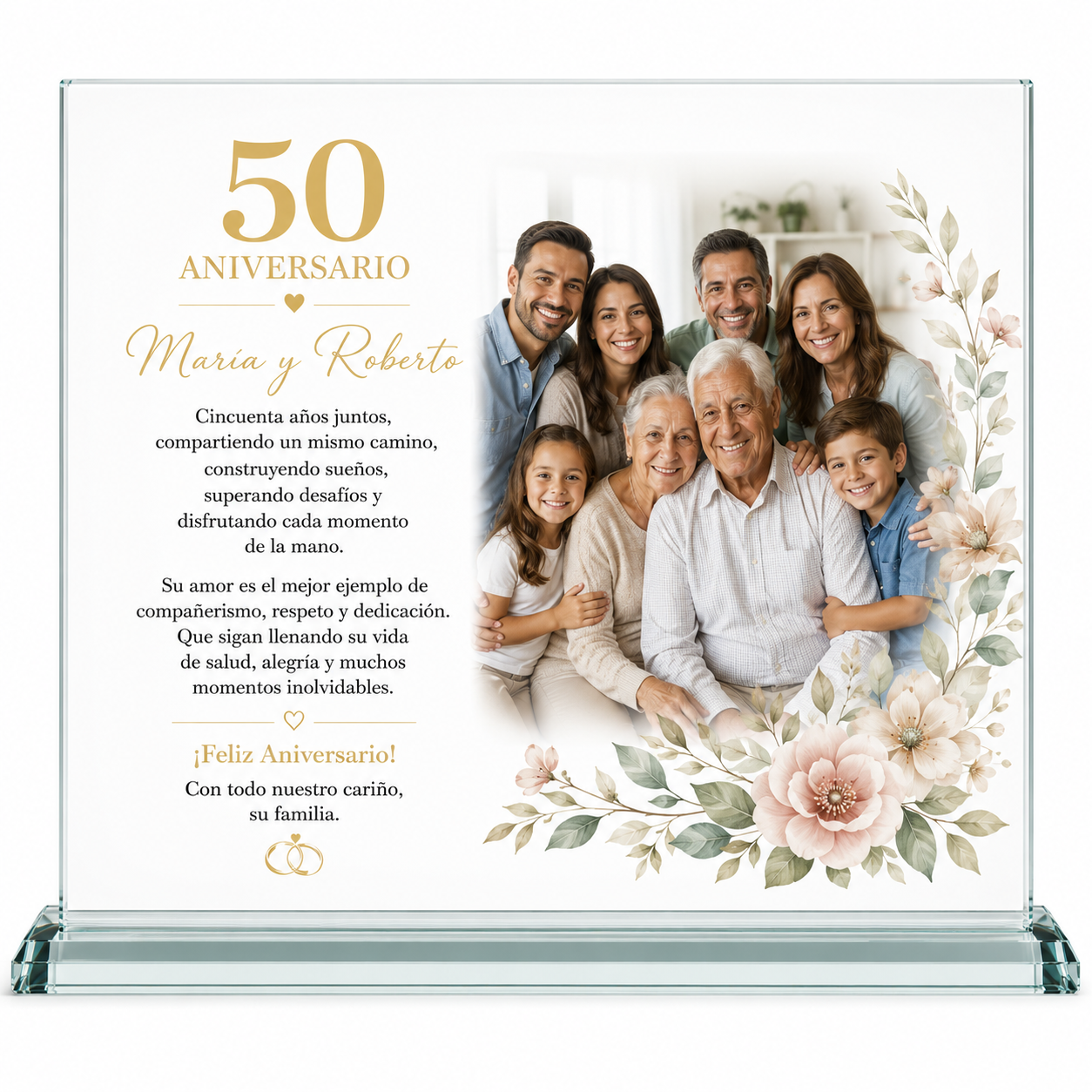 Placa de Cristal Personalizada con Foto y Dedicatoria