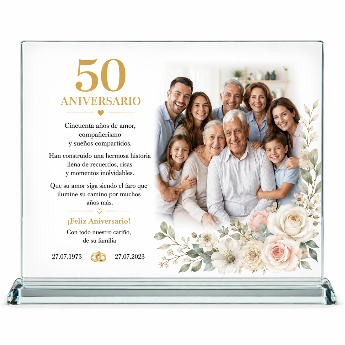 Placa de Cristal Personalizada con Foto y Dedicatoria