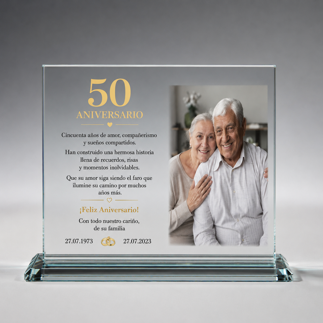 Placa de Cristal Personalizada con Foto y Dedicatoria