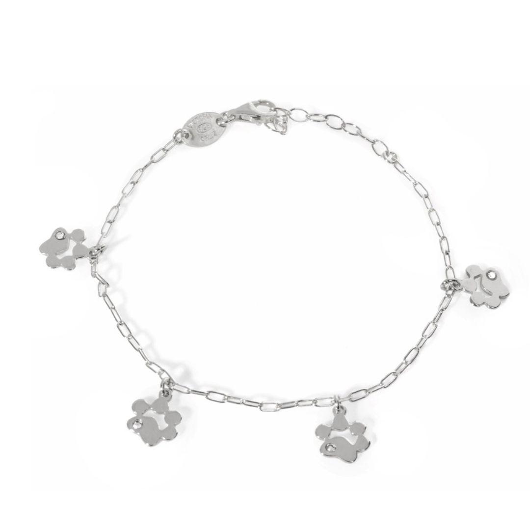 Pulsera Cocolada Huella en Plata de Ley bañada en Rodio con Cristal Blanco · Victoria Cruz