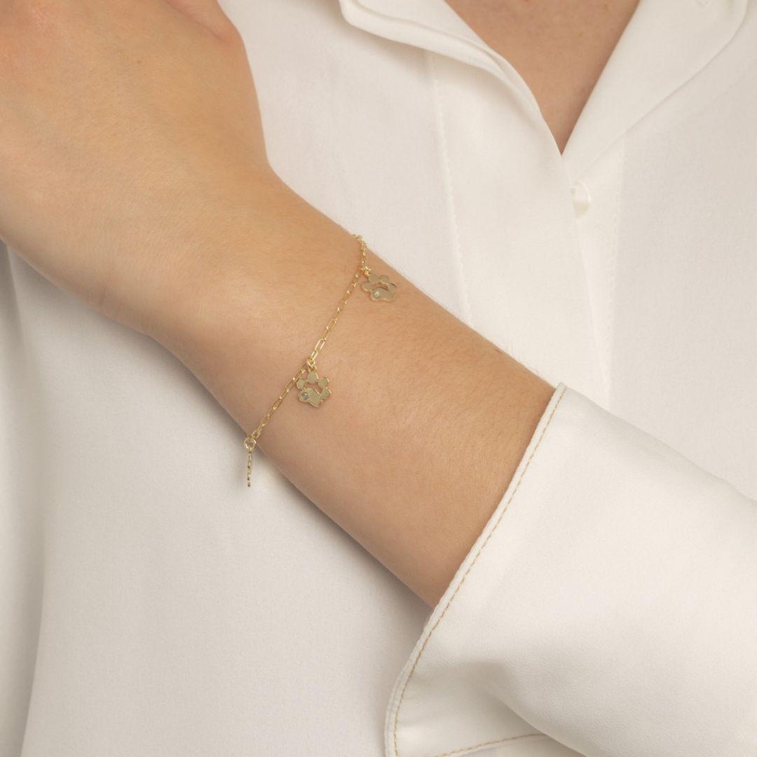 Pulsera Cocolada Huella en Plata de Ley bañada en Rodio con Cristal Blanco · Victoria Cruz