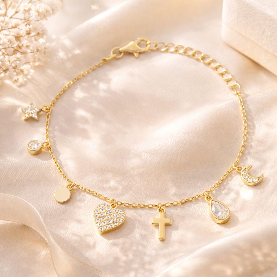 Pulsera Destellos de Deseos en Plata Chapada en Oro – Regalo Especial para Sorprender