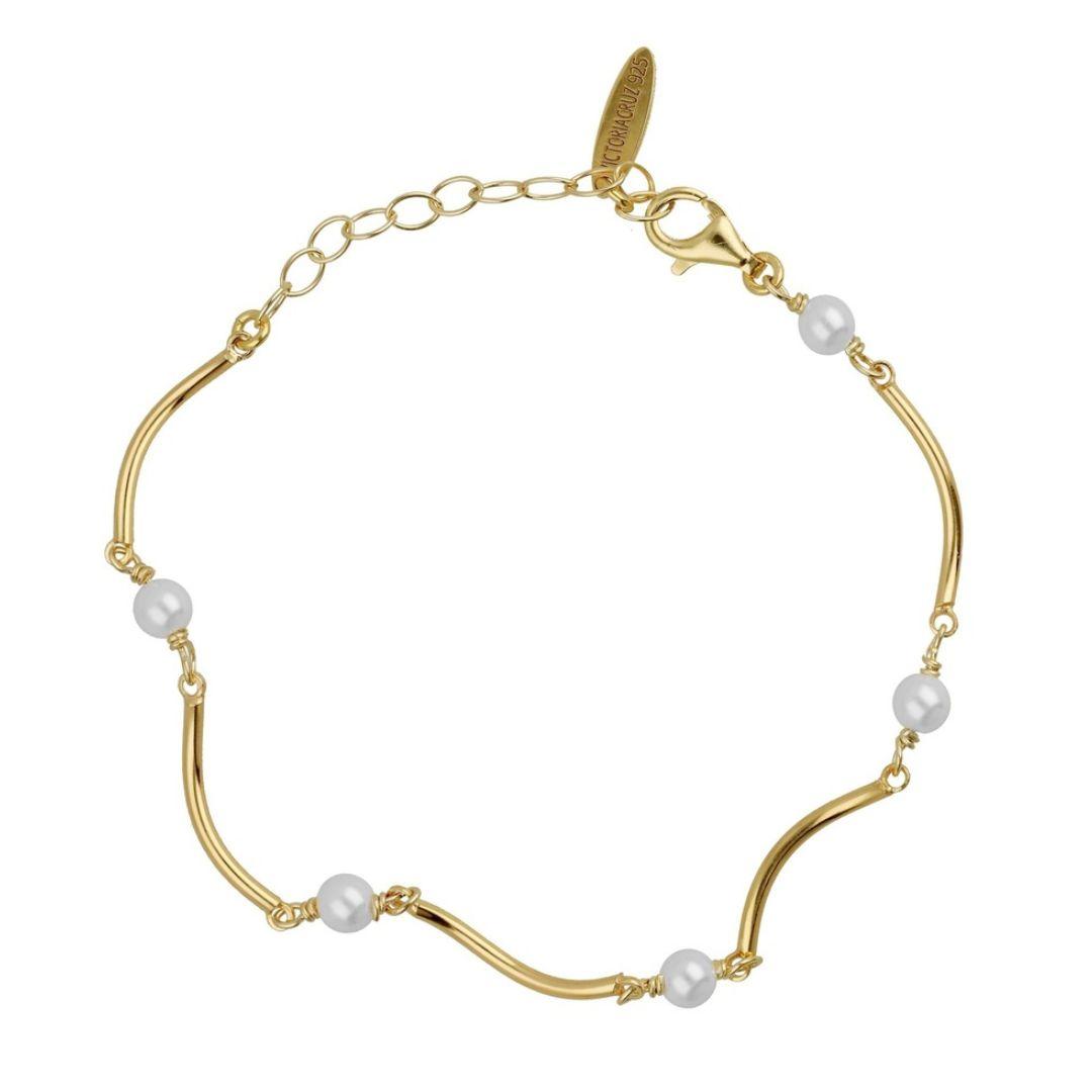 Pulsera Elegante Milan con Perlas en Plata de Ley Oro · Victoria Cruz