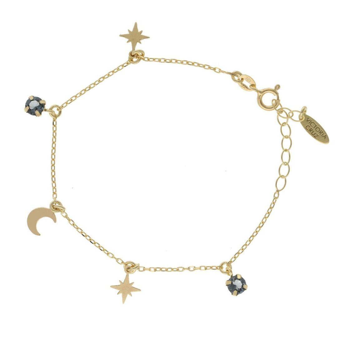Pulsera Firmamento Luna & Stars en Plata bañada en Oro con Cristal Azul · Victoria Cruz