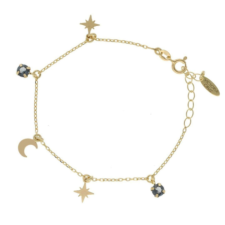 Pulsera Firmamento Luna & Stars en Plata bañada en Oro con Cristal Azul · Victoria Cruz