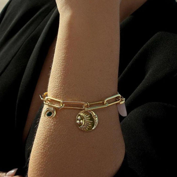Pulsera LineArgent gruesa de eslabones con colgantes