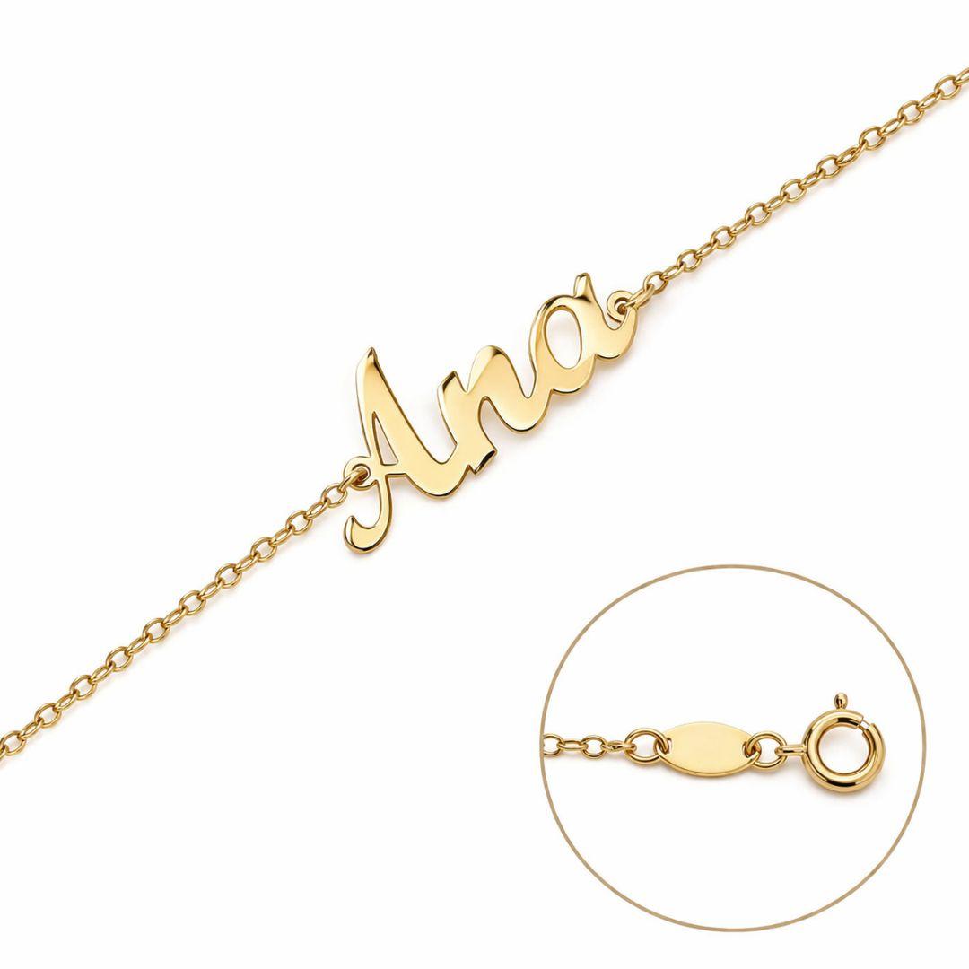 Pulsera Nombre en Oro 18K Personalizada Letra Inglesa Elegante