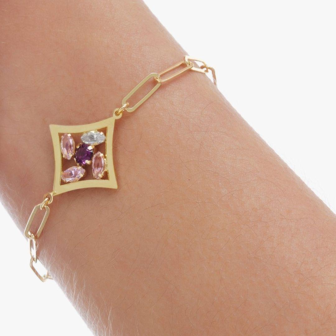 Pulsera Paris Rombo Cristal en Plata de Ley Bañada en Oro · Victoria Cruz