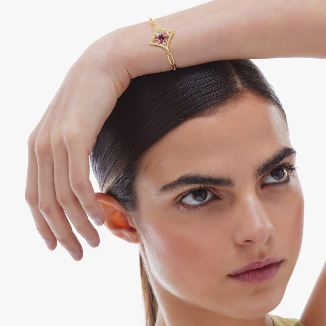 Pulsera Paris Rombo Cristal en Plata de Ley Bañada en Oro · Victoria Cruz