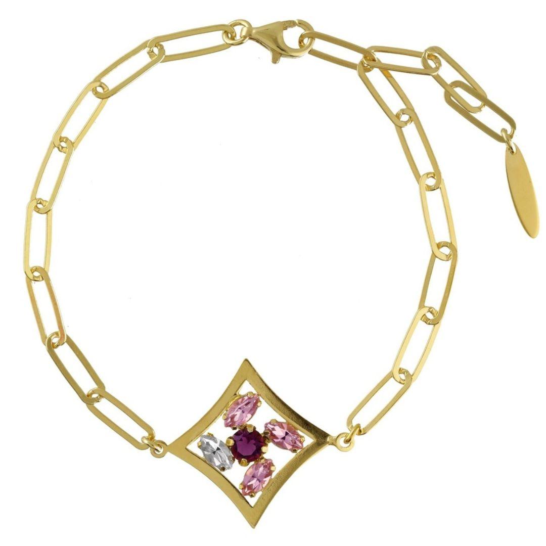 Pulsera Paris Rombo Cristal en Plata de Ley Bañada en Oro · Victoria Cruz
