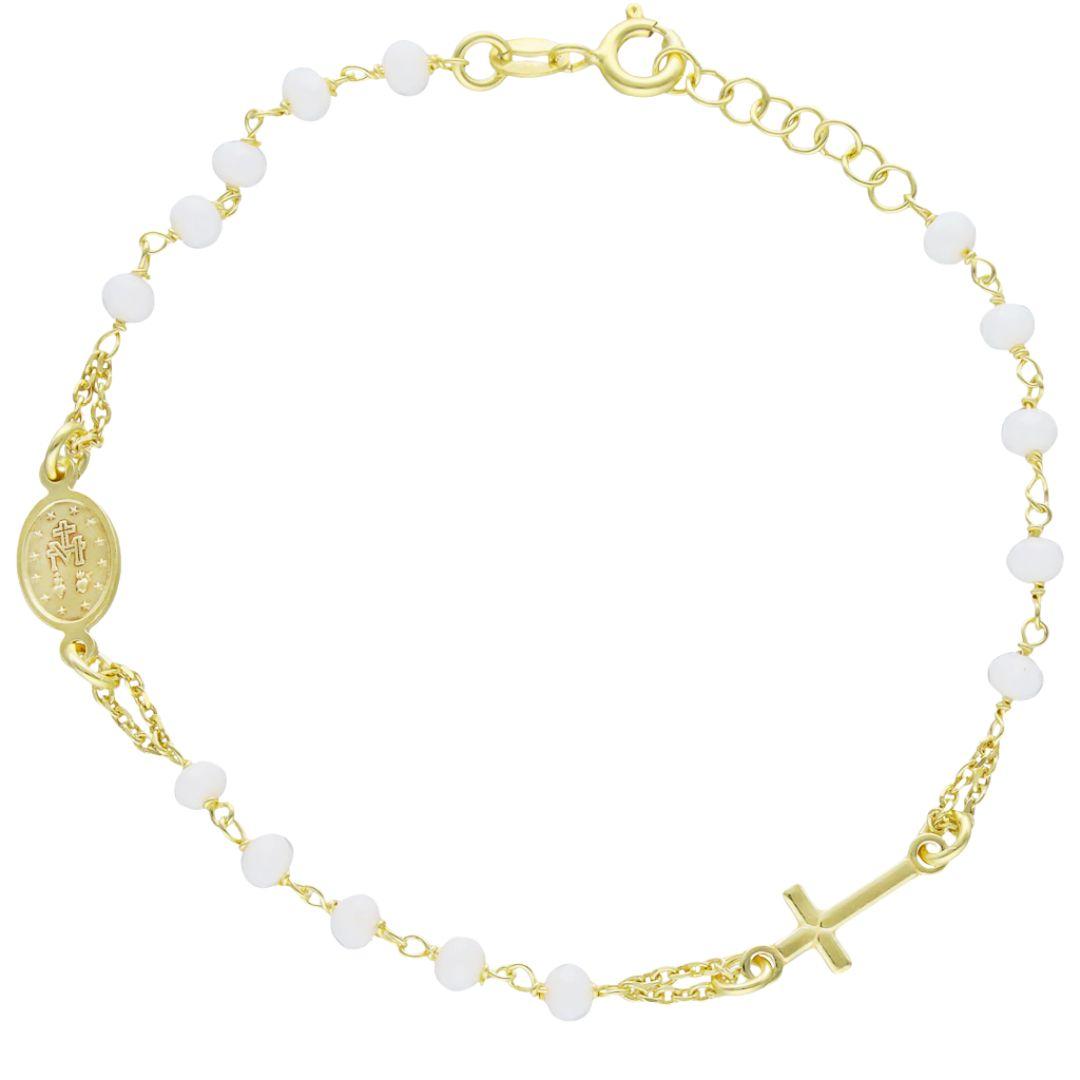 Pulsera Rosario Plata con Cruz y Medalla Milagrosa