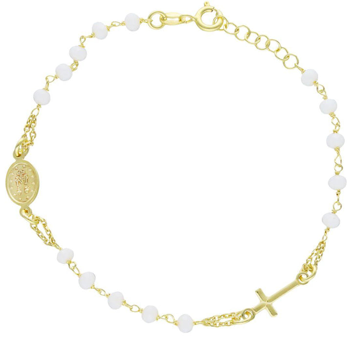 Pulsera Rosario Plata con Cruz y Medalla Milagrosa
