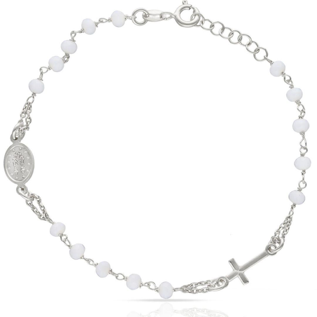 Pulsera Rosario Plata con Cruz y Medalla Milagrosa