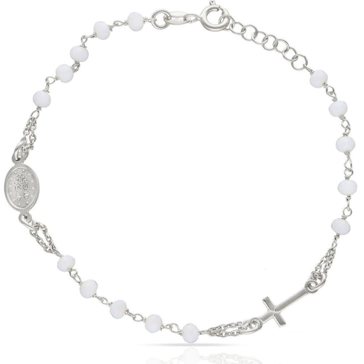 Pulsera Rosario Plata con Cruz y Medalla Milagrosa