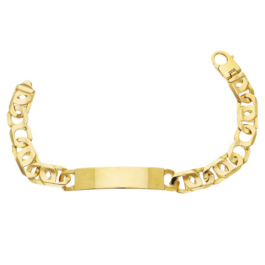 Pulsera de Hombre en Oro Amarillo 18K – Tipo Esclava con Cadena Barbada y Placa Fundida