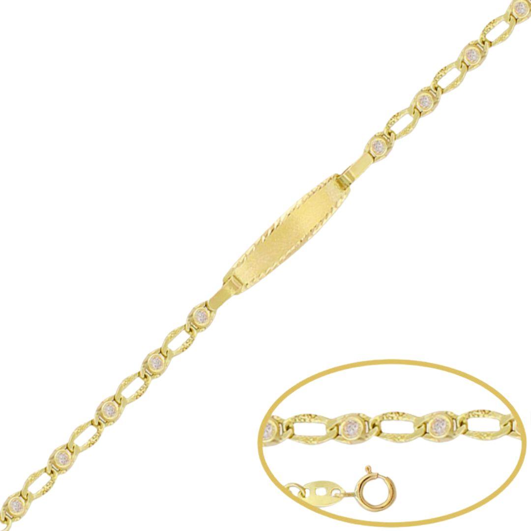 Pulsera con circonitas para bebe con placa de oro 12 cm ideal como regalo