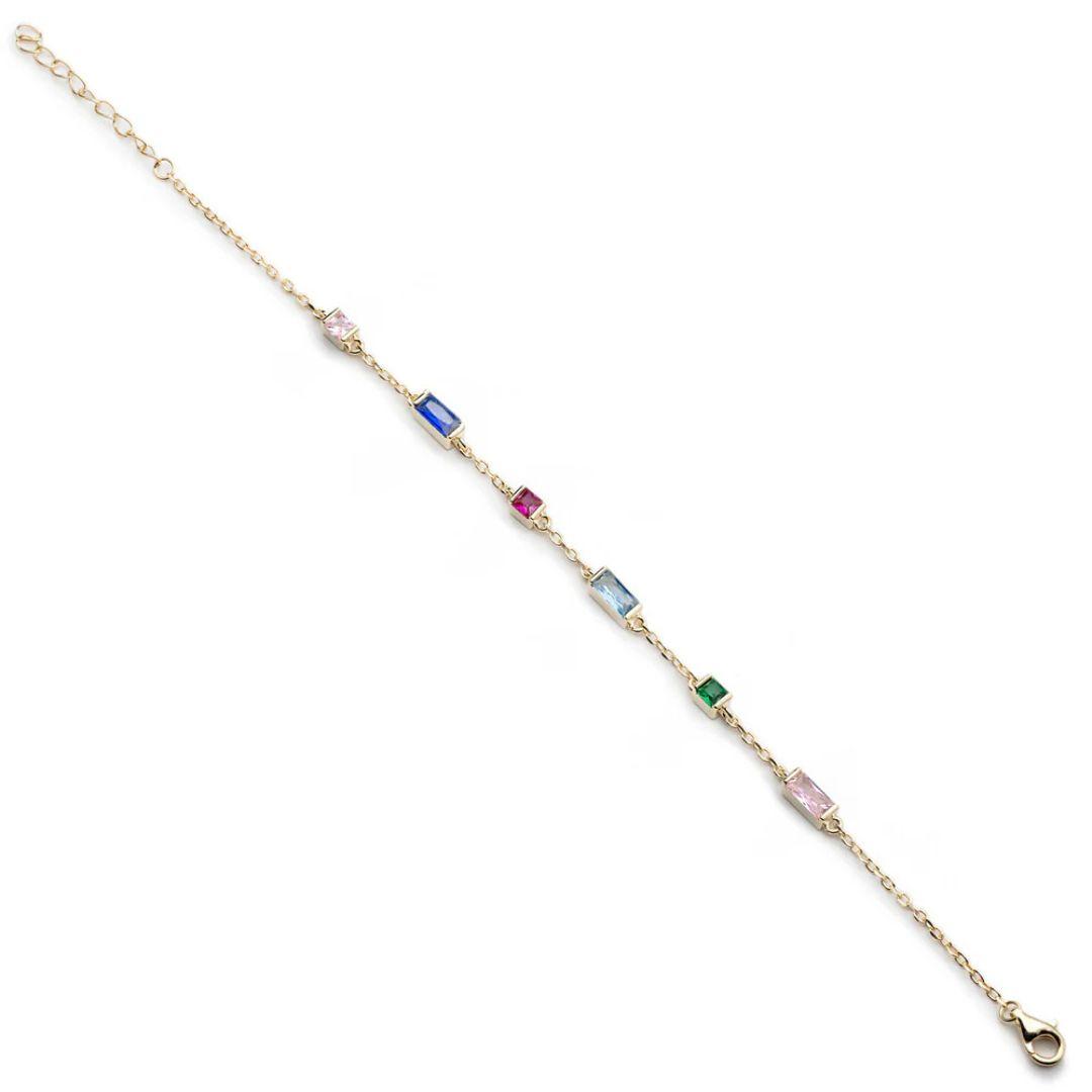 Pulsera con piedras pequeñas multicolor de plata bañada en oro para mujer