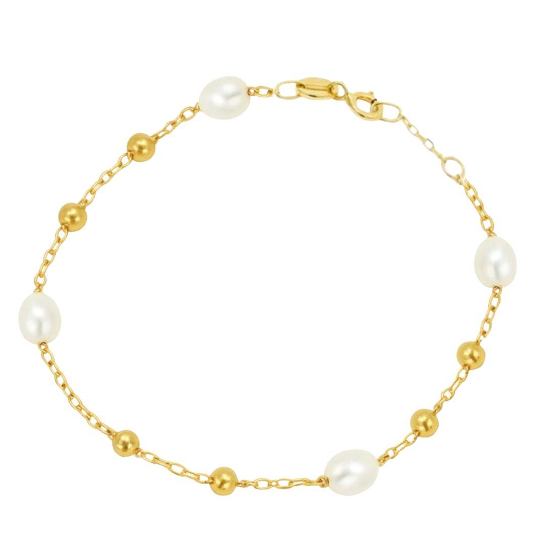 Pulsera de Oro 9K con Bolas y Perlas Elegante