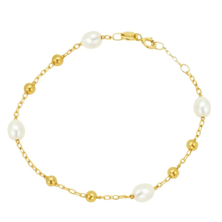 Pulsera de Oro 9K con Bolas y Perlas Elegante