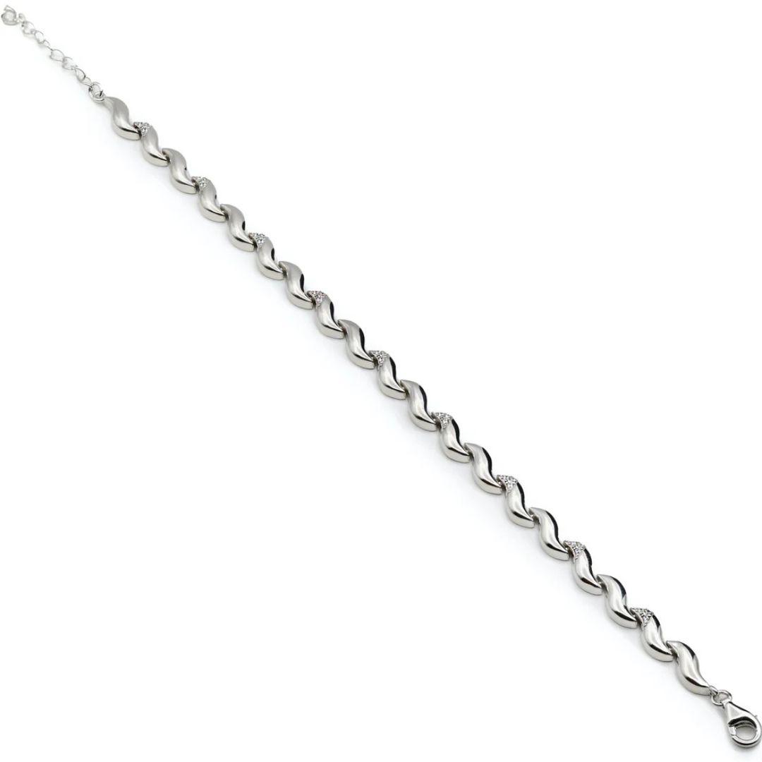 Pulsera de Plata con Circonitas y Eslabones Curvos – Elegancia Femenina y Diseño Sofisticado