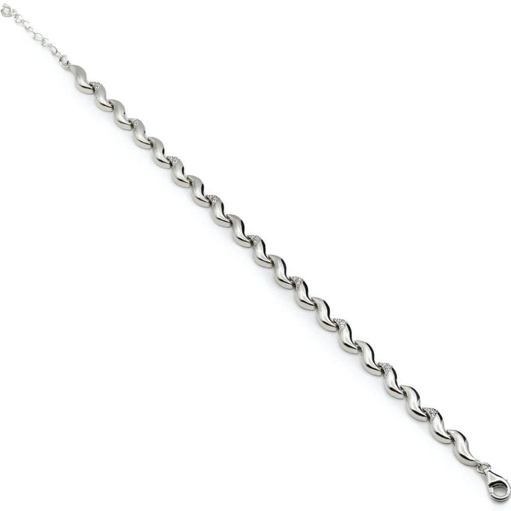 Pulsera de Plata con Circonitas y Eslabones Curvos – Elegancia Femenina y Diseño Sofisticado