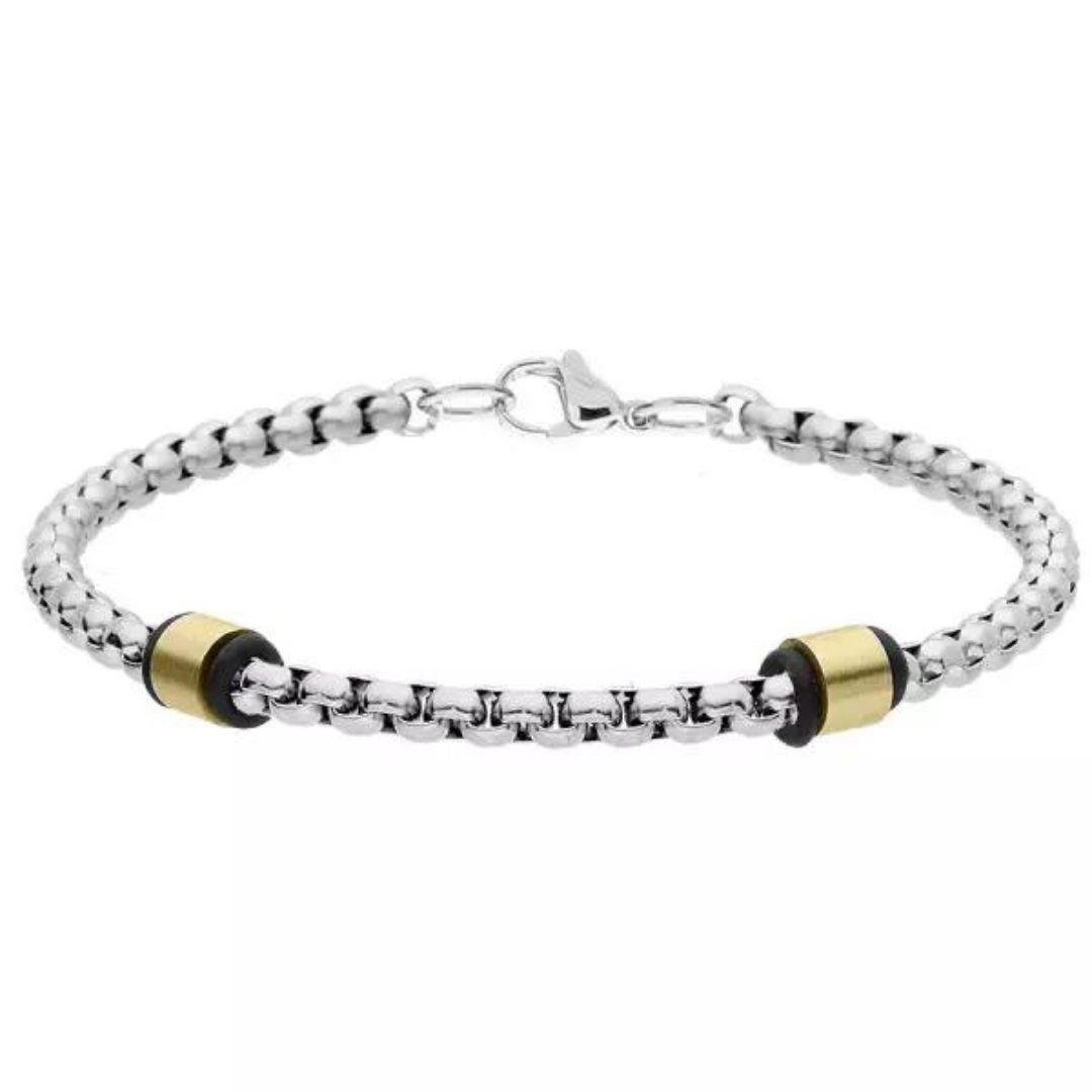 Pulsera de Acero Inoxidable 316L para Hombre con Detalles en Oro 14K PVD