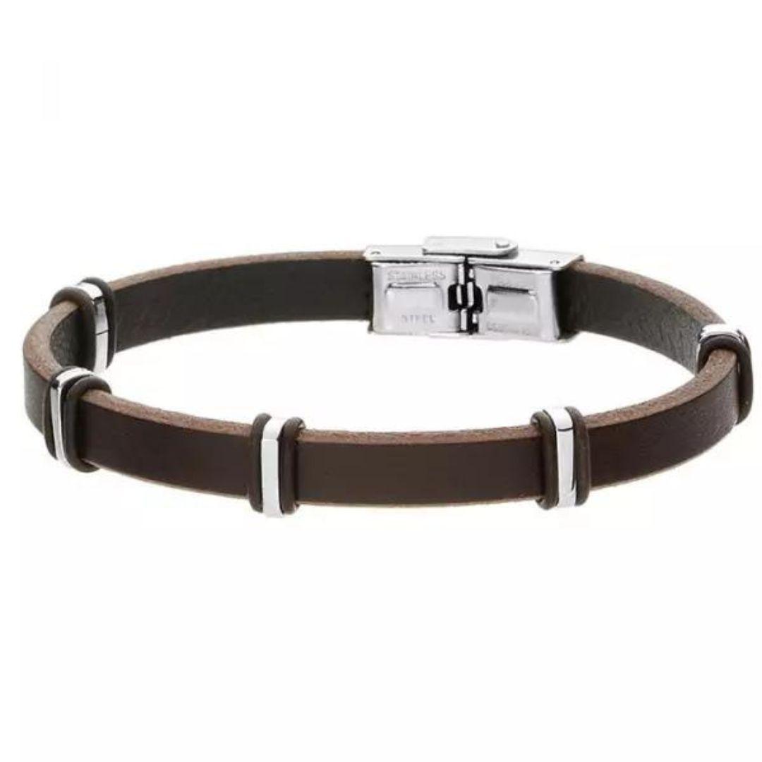 Pulsera de Hombre de Cuero Marrón y Acero