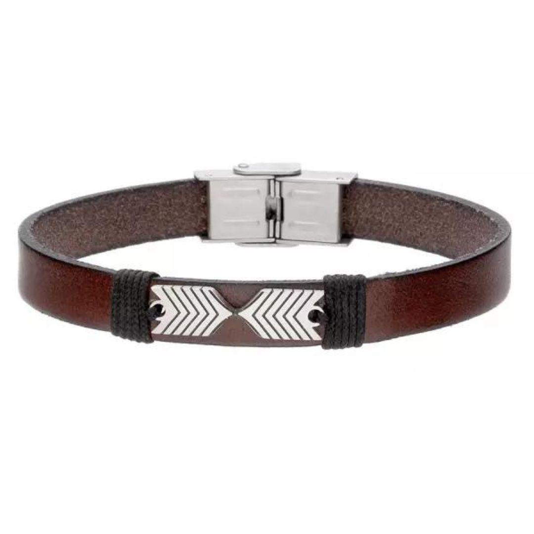 Pulsera de Hombre de Cuero Marrón con Detalle de Acero