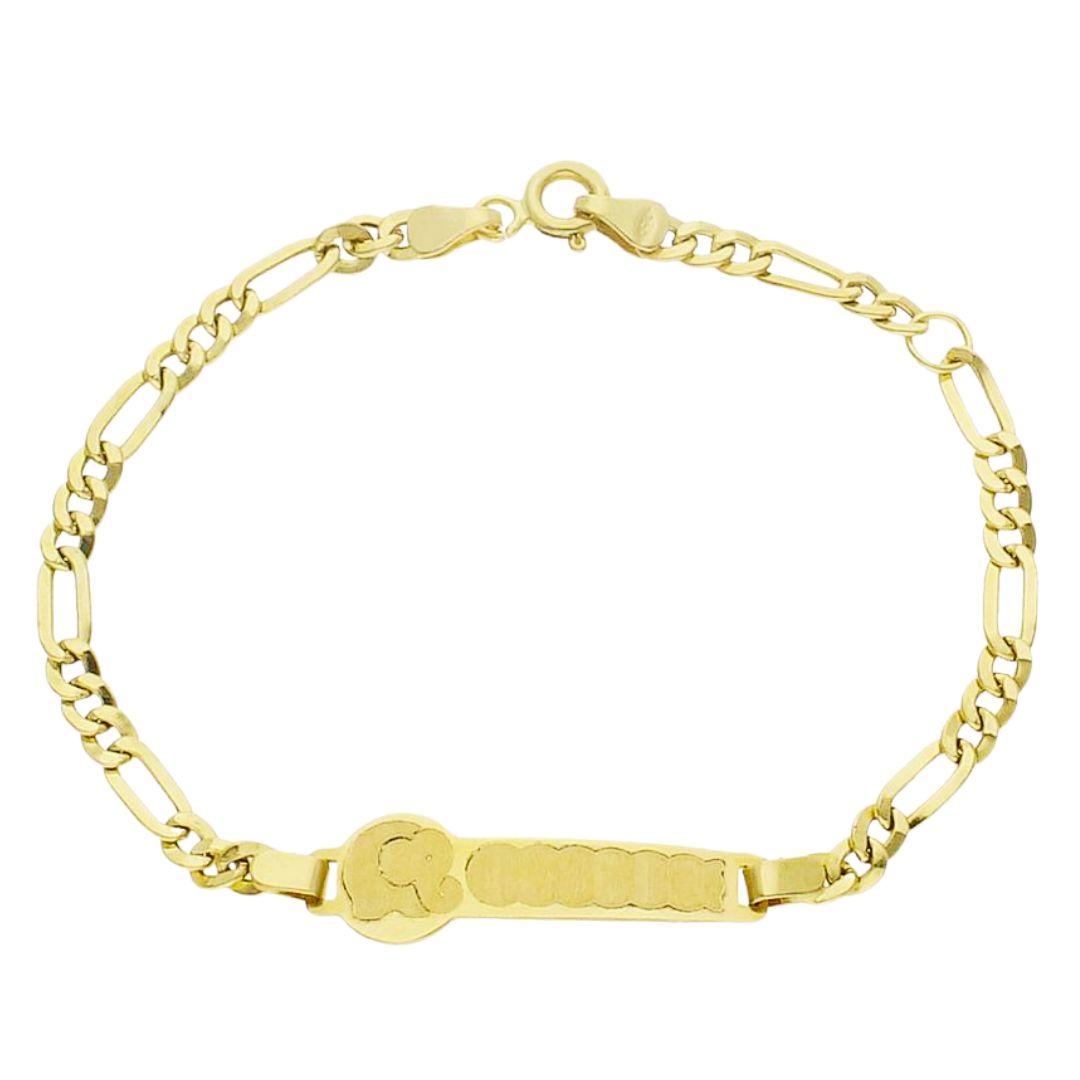 Pulsera de eslabón 3x1 en oro amarillo de bebé con elefante 15,50 cm