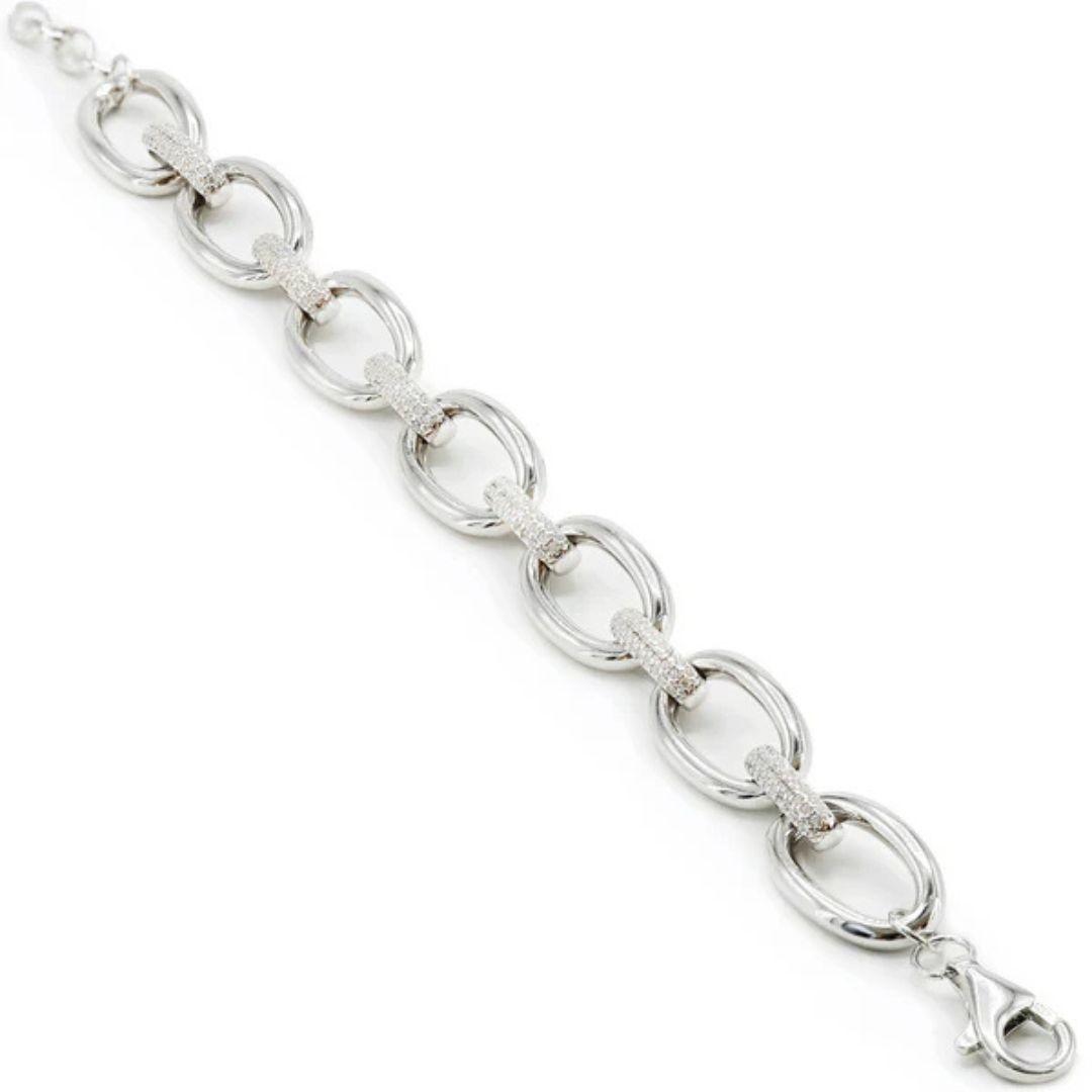 Pulsera de eslabones ovalados con circonitas en plata 925 – elegancia moderna