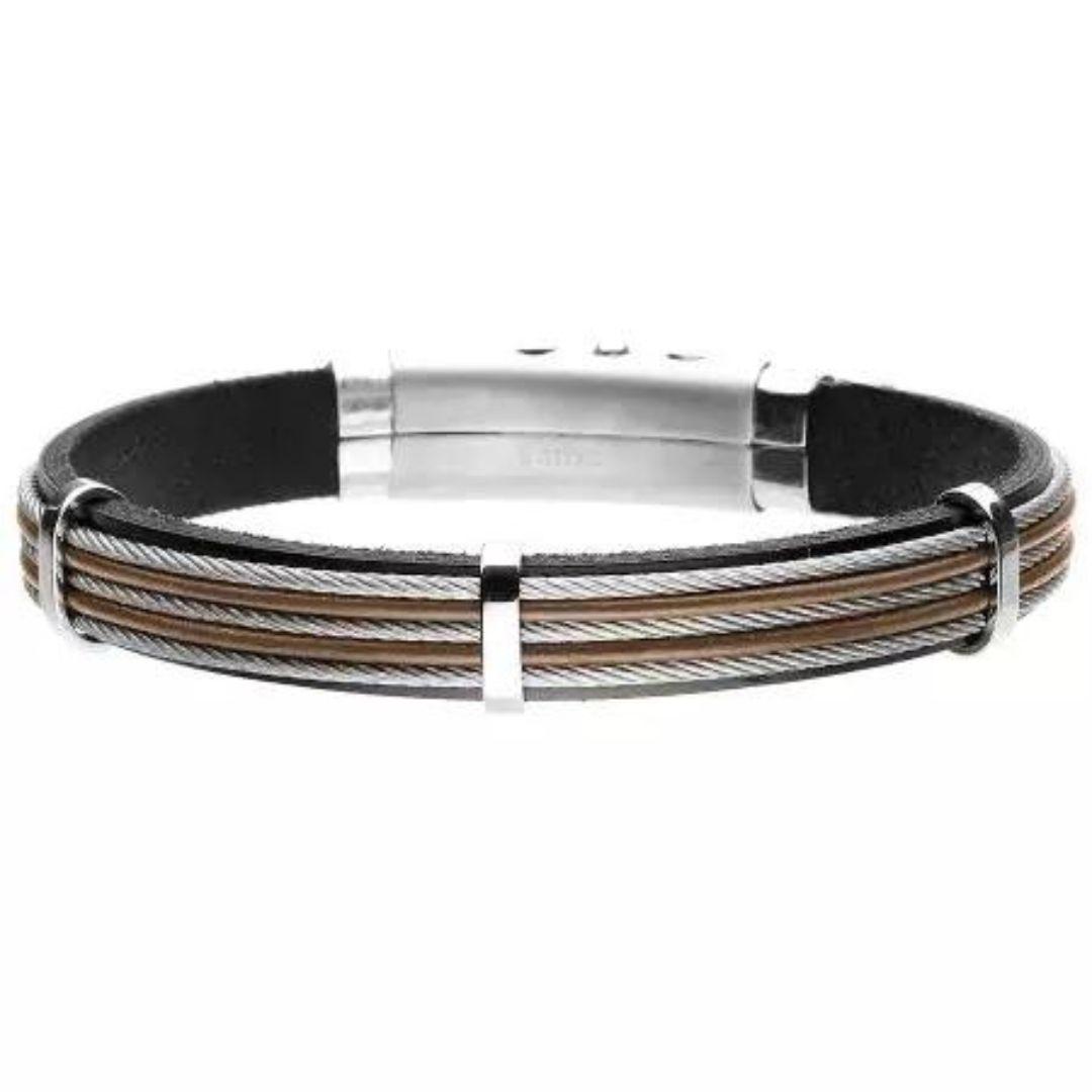 Pulsera de Hombre de Cuero Marrón y Acero