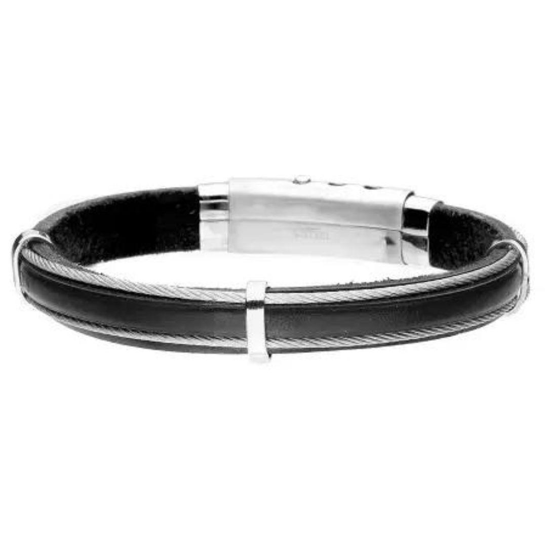 Pulsera de Hombre de Cuero Negro y Acero