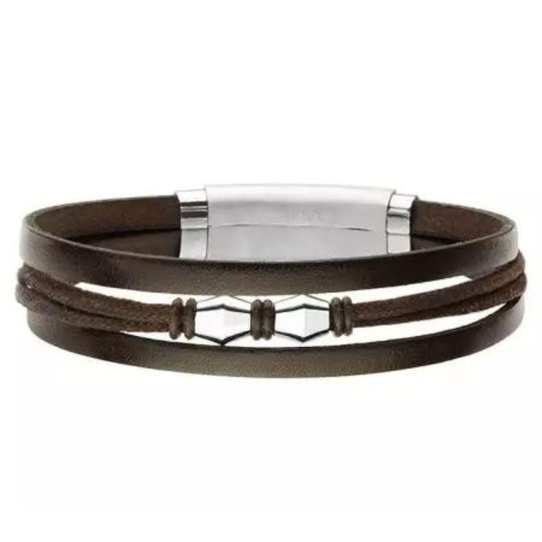 Pulsera de Hombre de Cuero Marrón y Cordón