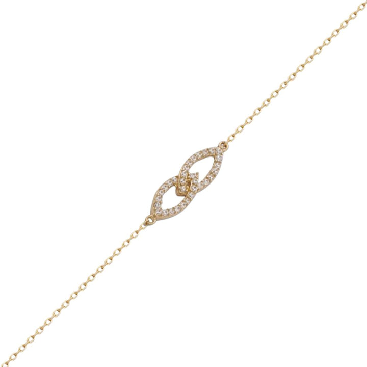 Pulsera de oro amarillo en forma junto infinito con circonitas