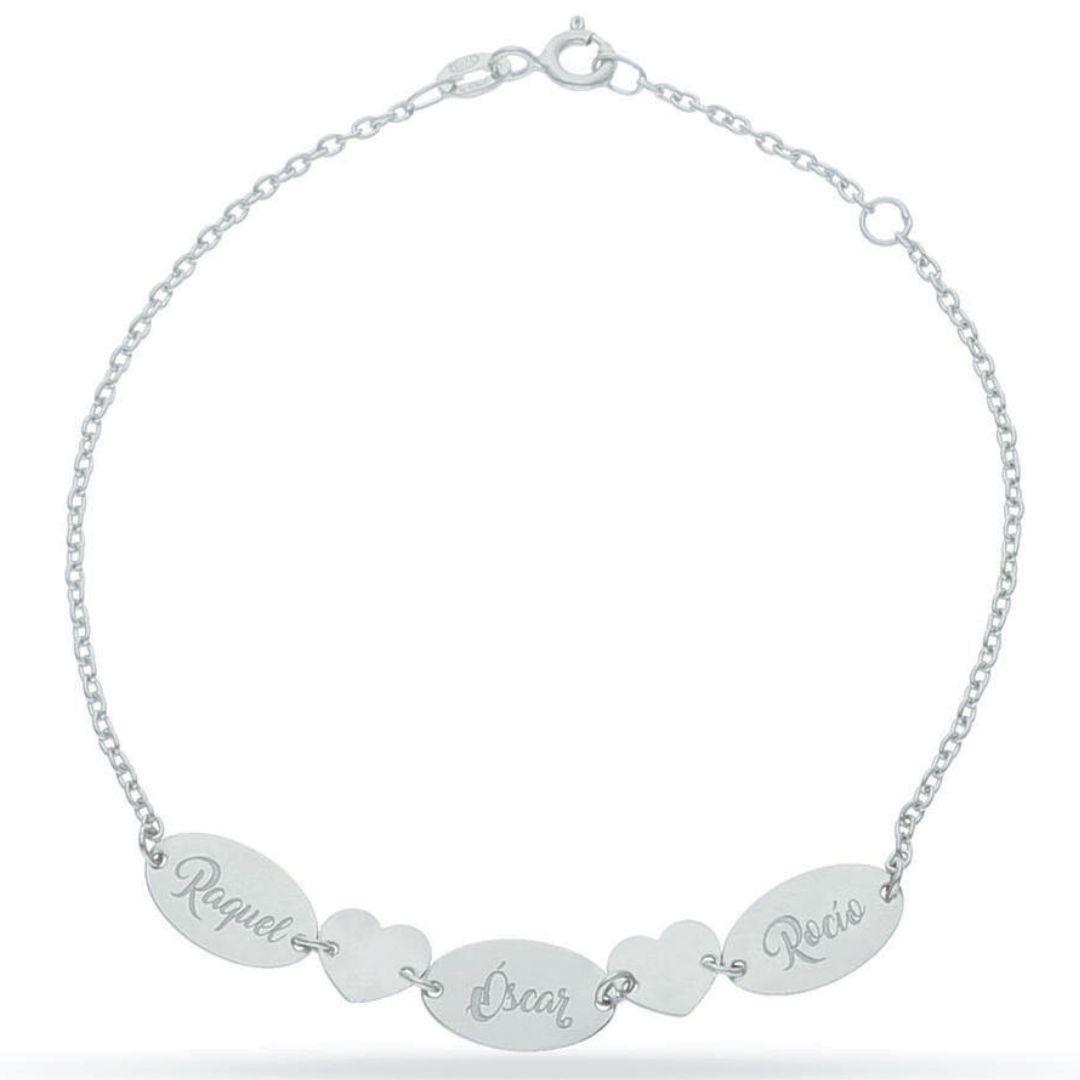 Pulsera personalizada de oro  con chapas - nombres con corazones