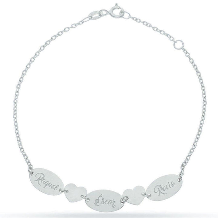 Pulsera personalizada de oro  con chapas - nombres con corazones