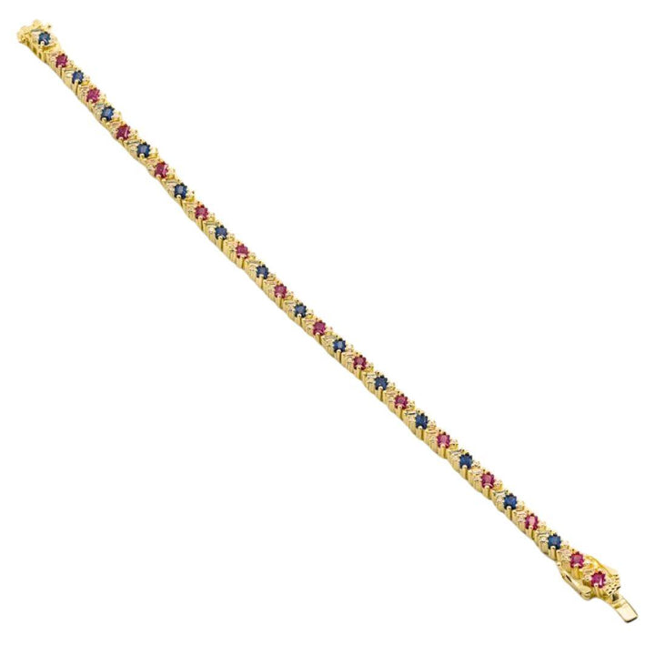 Pulsera de plata con piedras en línea con circonitas multicolor talla esmeralda y redonda cierre lengüeta