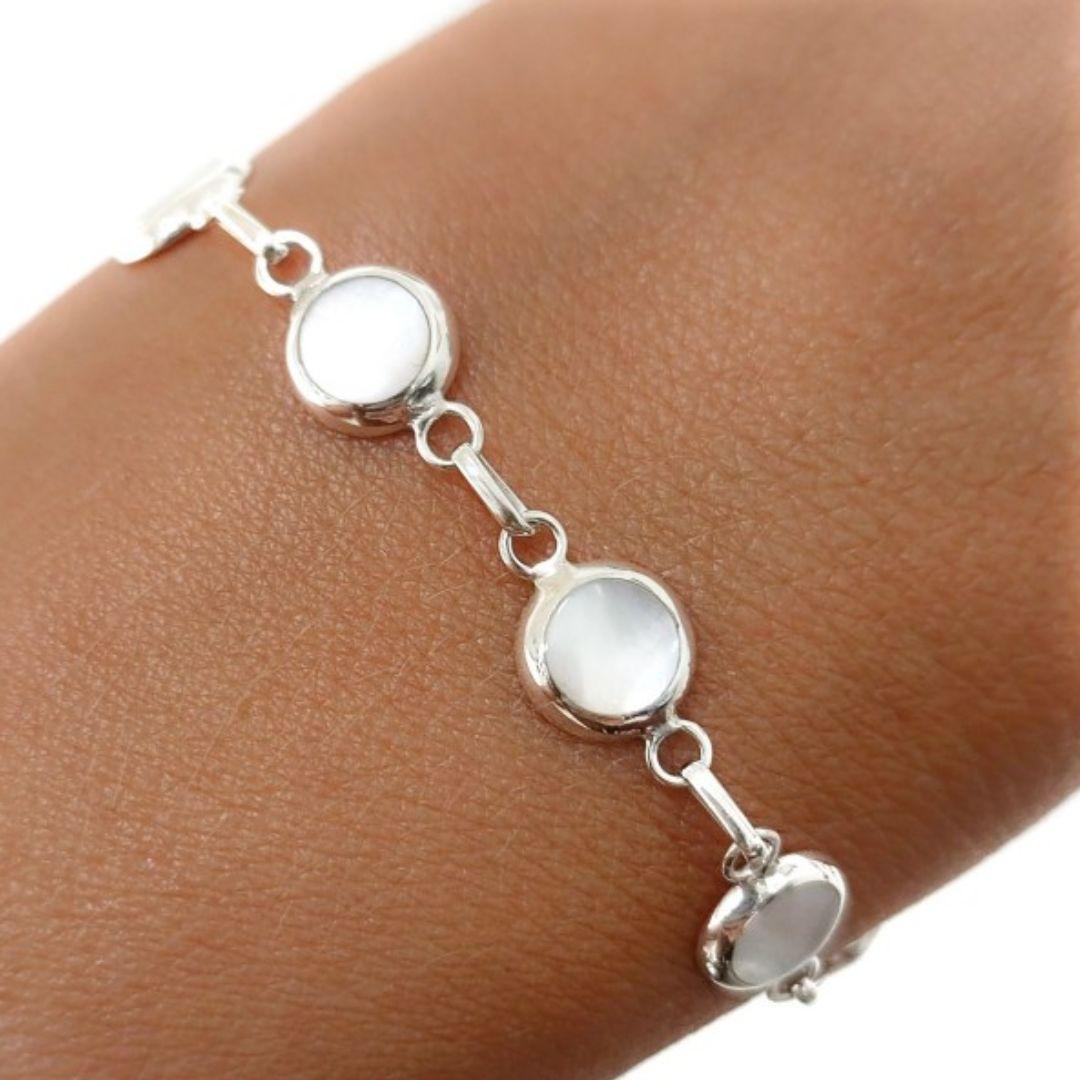 Pulsera de plata discos de nácar