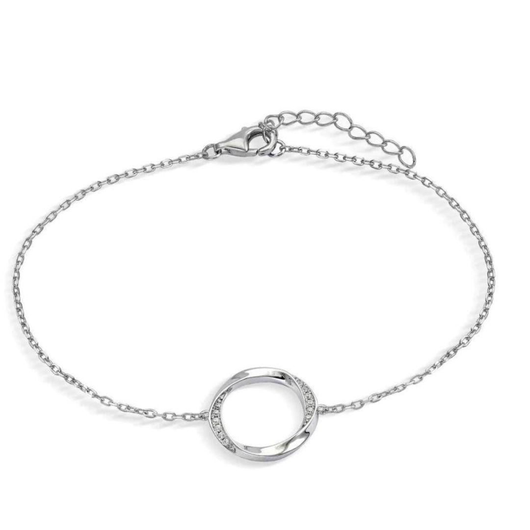 Pulsera de plata fina con colgante de círculo entrelazado con circonitas