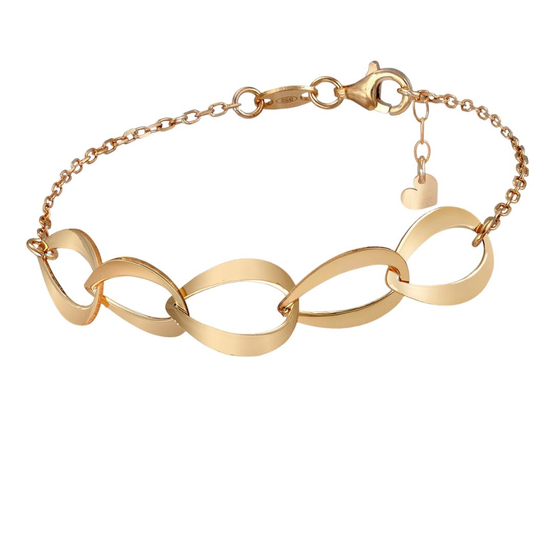 Pulsera de plata fina lisa dorada con ovalos