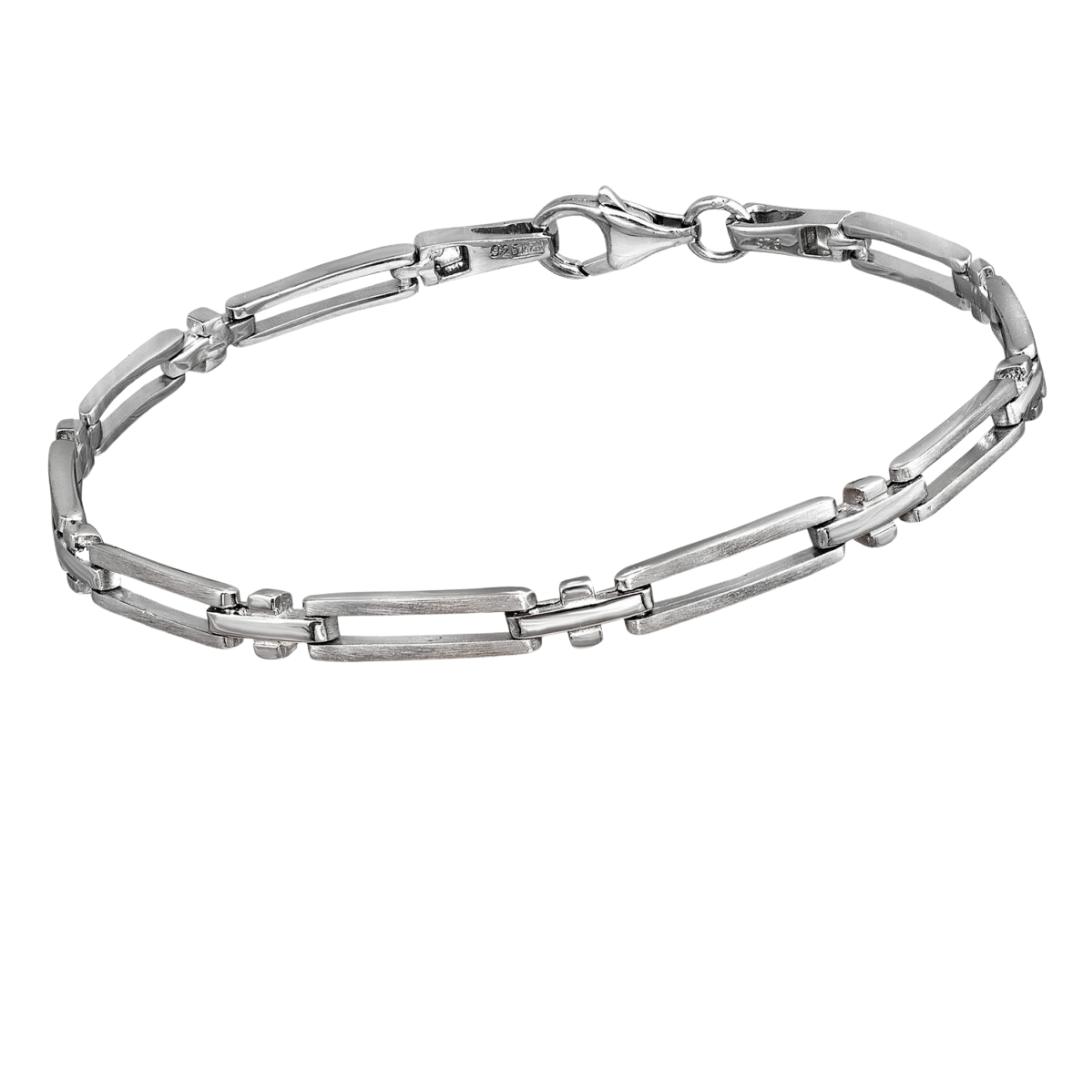 Pulsera de plata satinada y lisa con largos eslabones hueca