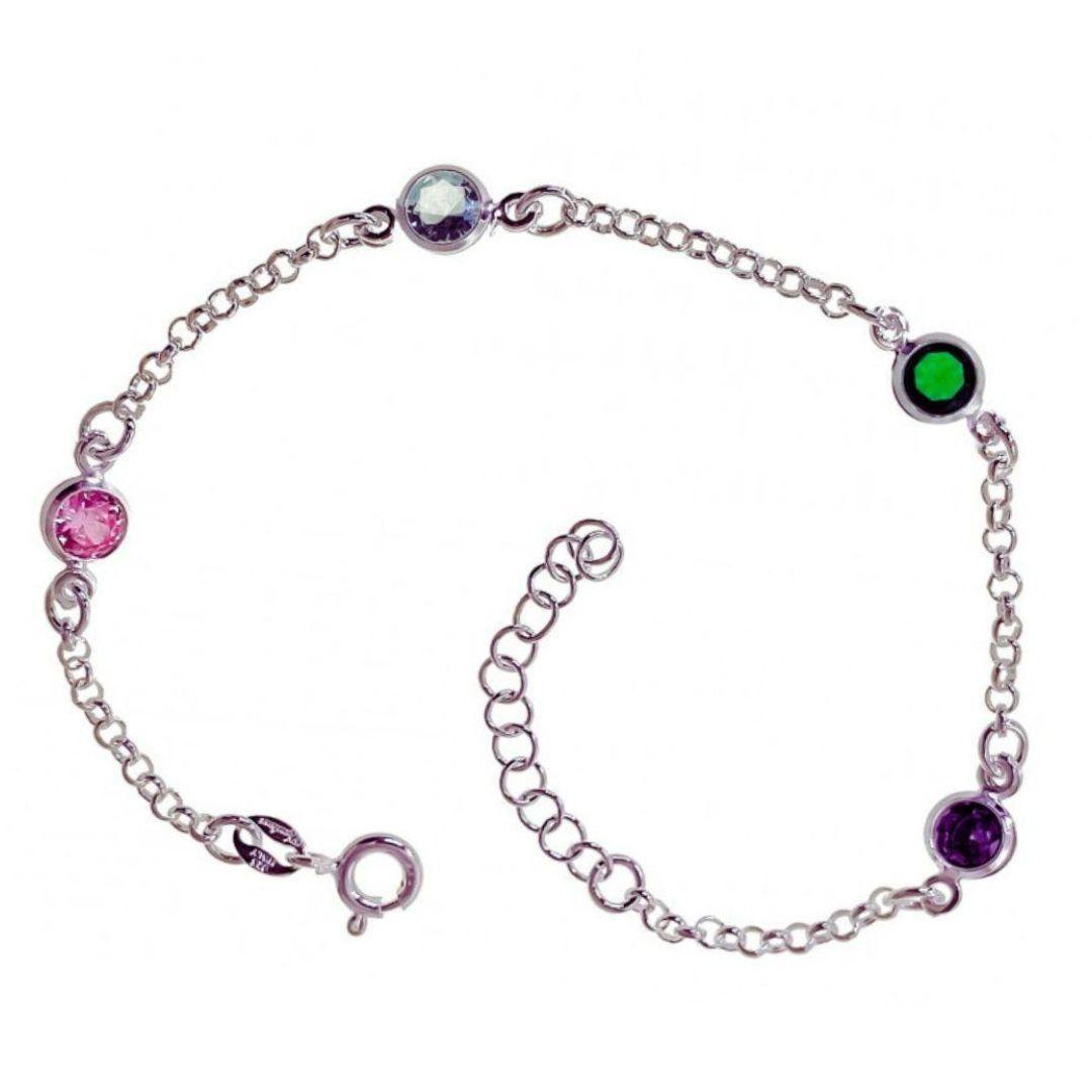 Pulsera de plata y circonitas de colores con cadena de rolo
